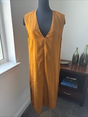 Zara Mustard Yellow Sleeveless V-Neck Midi Dress